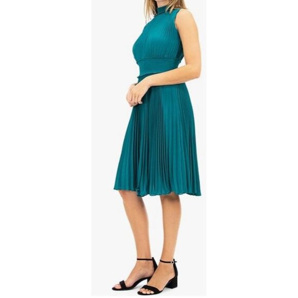 Nanette Lepore Size 10 Smocked High Neck Pleated Dress Deep Lake NWT $148 - Picture 13 of 13